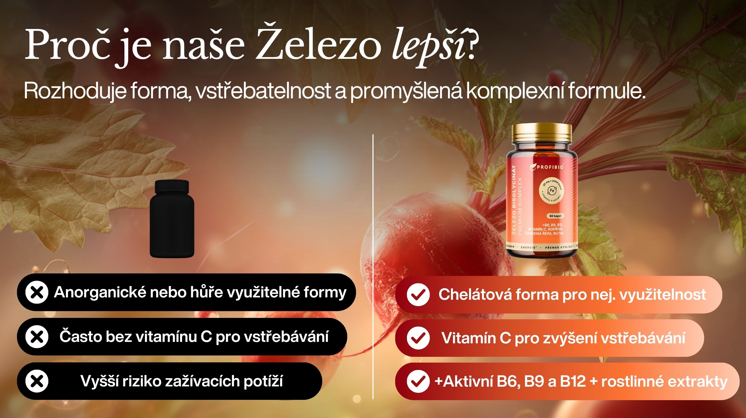 PREMIUM Železo bisglycinát OXYGEN & BLOOD KOMPLEX + B6, B9, B12, vitamín C, kopřiva, červená řepa, rutin (Chelátová forma železa s vysokou vstřebatelností), 60 kapslí -4